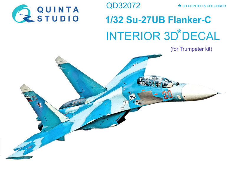 QD32072 Quinta 3D Декаль интерьера кабины Су-27УБ (Trumpeter) 1/32