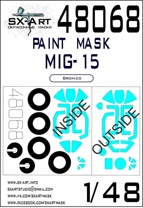 48068 SX-Art Окрасочная маска МиГ-15 (Bronco) 1/48