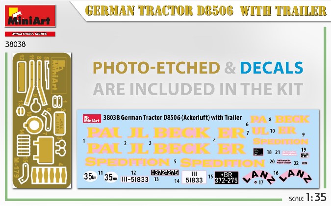 38038 MiniArt Трактор D8506 с прицепом 1/35
