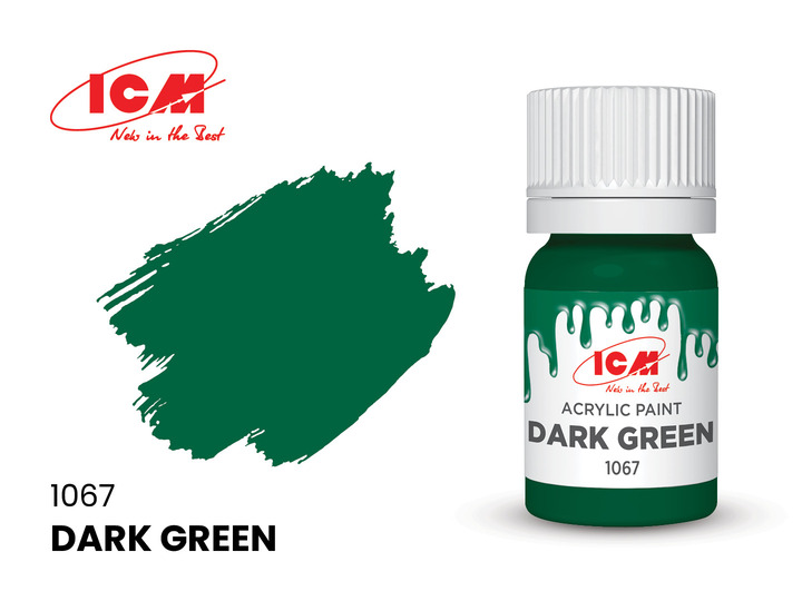 C1067 ICM Акриловая краска Темно-зеленый (Dark Green) 12мл