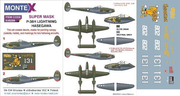 K48299 Montex  Super Mask P-38H (HASEGAWA) 1/48