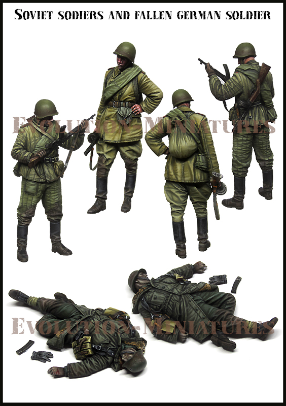EM35243 Evolution Miniatures Советские солдаты и убитый немец 1/35