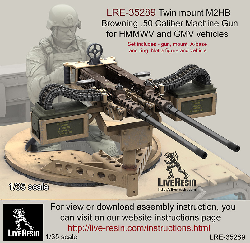 LRE35289 Live Resin Спаренная установка пулеметов M2HB Browning .50 Cal. для HMMWV 1/35
