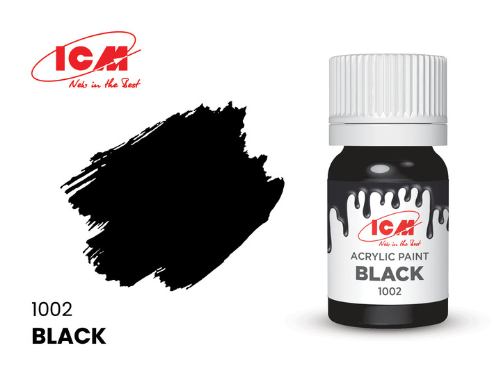 C1002 ICM Акриловая краска Черная (Black) 12мл