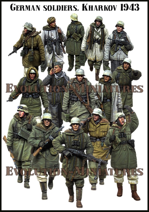 BigSet-9 Evolution Miniatures Германские солдаты (Харьков, 1943г, 15 фигур) 1/35