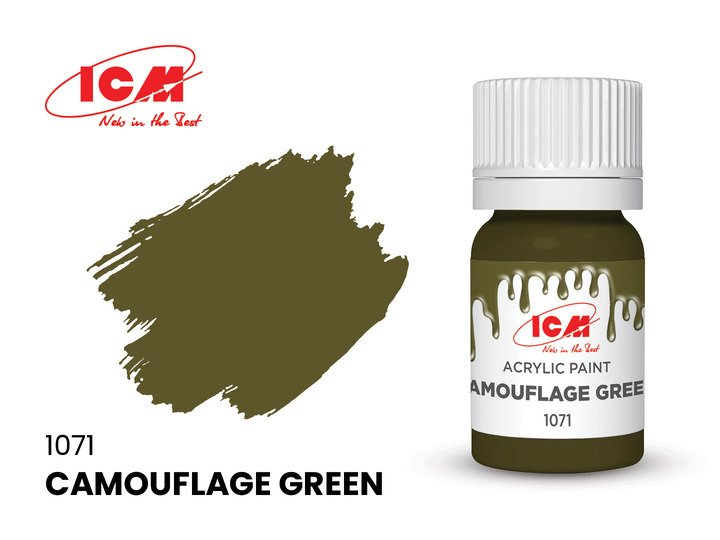 C1071 ICM Акриловая краска Камуфляж зеленый (Camouflage Green) 12мл