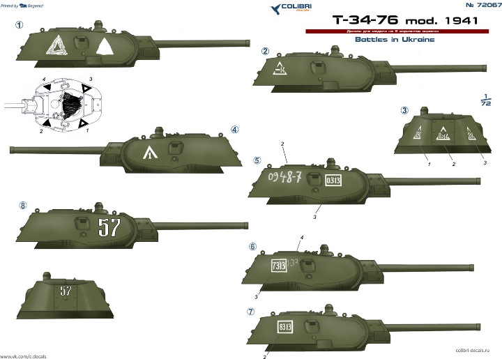 72067 Colibri Decals Декали для T-34-76 model 1941, Part II Battles in Ukraine1/72