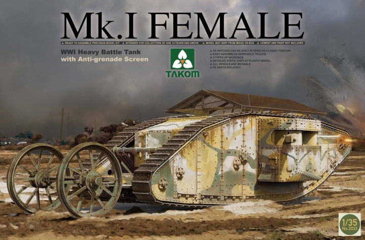 Сборная модель 2033 Takom Танк Mk.I Female с экраном