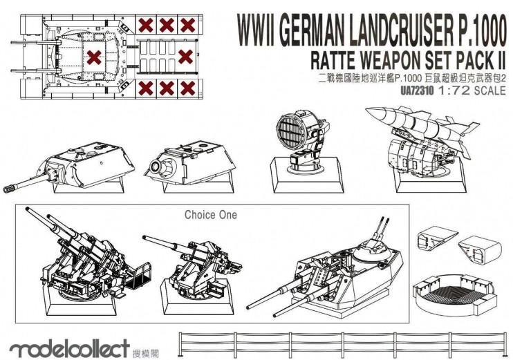 UA72310 Modelcollect Вооружение Germany landcruiser p.1000 ratte weapon set pack II 1/72
