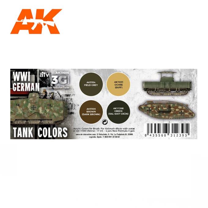 AK11686 AK Interactive Набор красок 3G "Камуфляж германских танков WWI ", 4шт