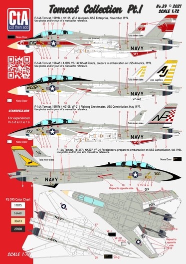 CTA-039 CtA Tomcat Collection Pt.1 - Early F-14A, 4 marking opt.: VF-1, VF-142, VF-211, VF-21 1/72