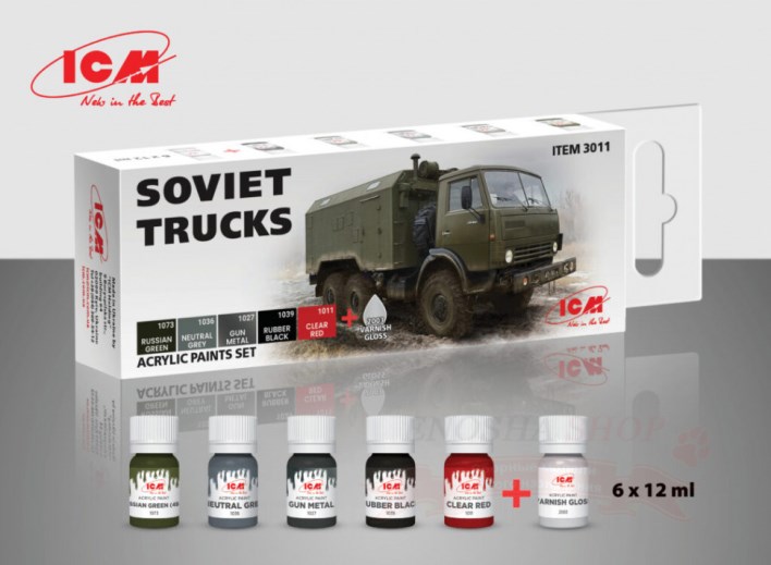 C3011 ICM Набор акриловых красок для Советских грузовиков (5 красок+лак)