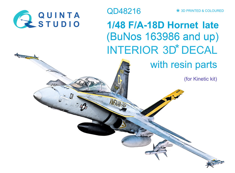 QD48216 Quinta 3D Декаль интерьера кабины со смоляными деталями F/A-18D Late (Kinetic) 1/48