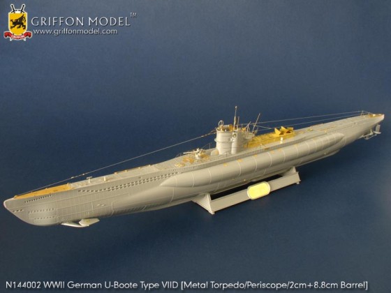 N144002  Griffon Model German U-Boote Type VII D(Metal Torpedo/Periscope/2cm+8.8 cm barrel) 1/144