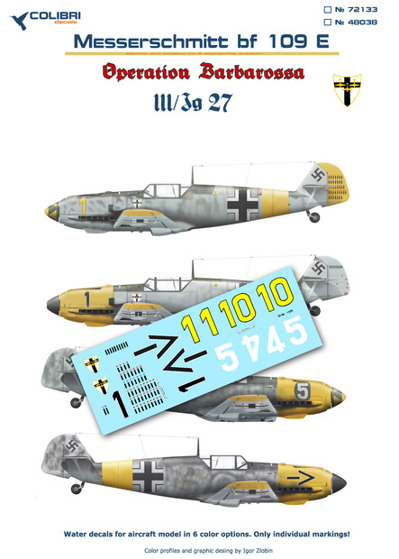 48038 Colibri Decals Декали Bf-109 E III/JG 27  (Operation Barbarossa) 1/48
