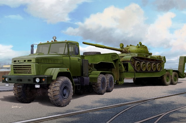Сборная модель 85513 Hobby Boss Автомобиль КРАЗ-6446 с ЧМЗАП-5247Г и танком Т-62 (Trumpeter)
