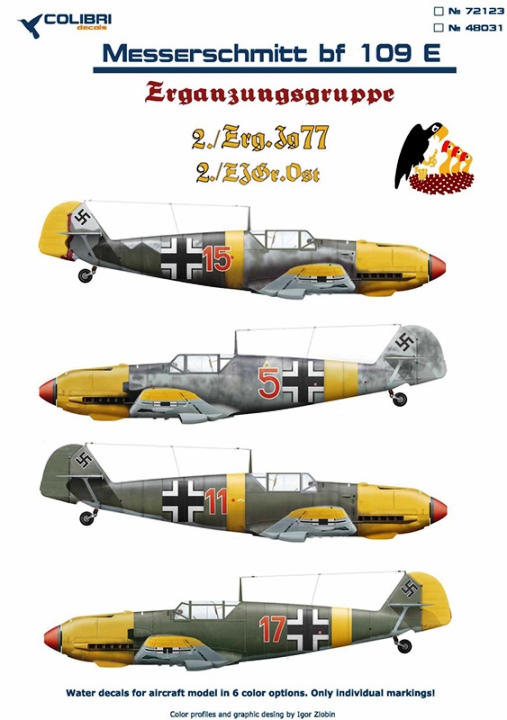 72123 Colibri Decals Декали для Messerschmitt Bf 109E 1 1/72