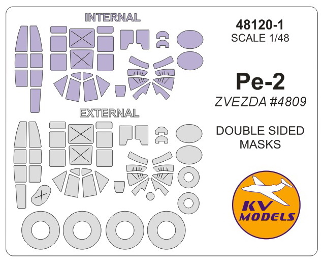 48120-1 KV Models Набор двусторонних масок для Пе-2 + маски на диски и колеса 1/48