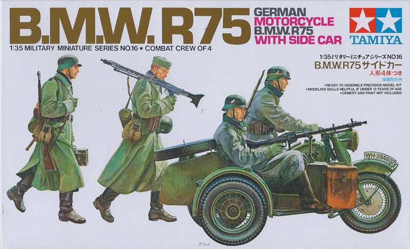 Сборная модель 35016 Tamiya Немецкие мотоциклисты на BMW R75 с коляской (с 4 фигурами)  