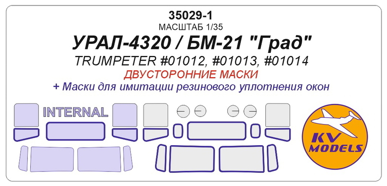 35029-1 KV Models Двусторонние маски для Урал-4320 БМ-21 Град (Trumpeter) 1/35