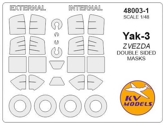 48003-1 KV Models Набор двусторонних масок для Як-3 + маски на диски и колеса (Звезда) 1/48