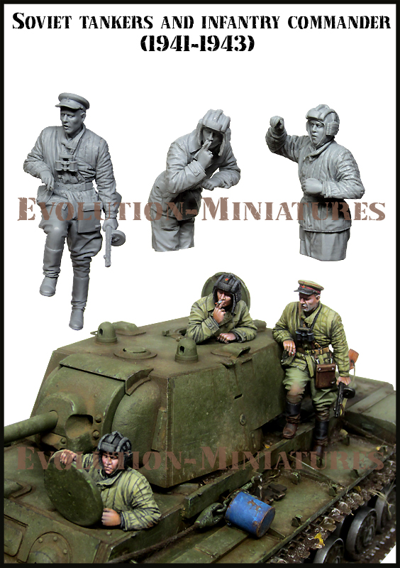 EM35208 Evolution Miniatures Советские танкисты и командир пехоты (3 фигуры) 1/35