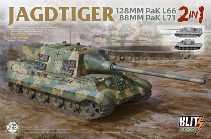8008 Takom Самоходное орудие Jagdtiger 128мм PaK L66/88мм PaK L71 (2 в 1) 1/35