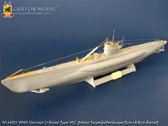 N144001  Griffon Model German U-Boote Type VIIC(Metal Torpedo/Periscope/2cm+8.8 cm barrel) 1/144