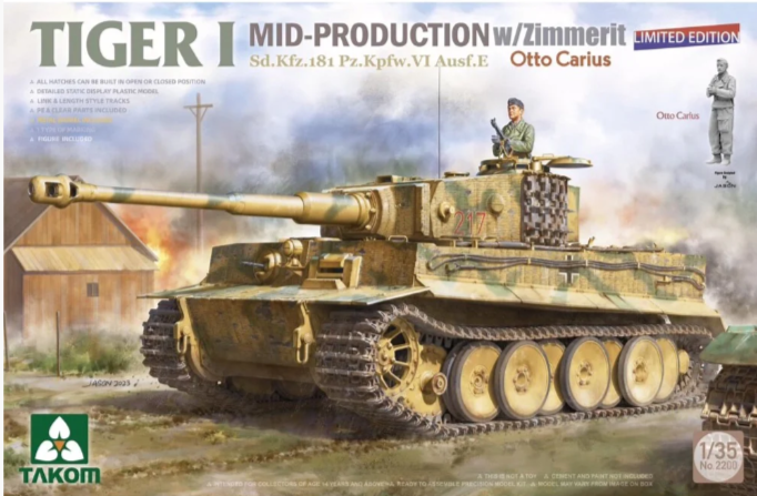 2200 Takom Танк Tiger I с покрытием Zimmerit (средняя версия + фигурка) 1/35