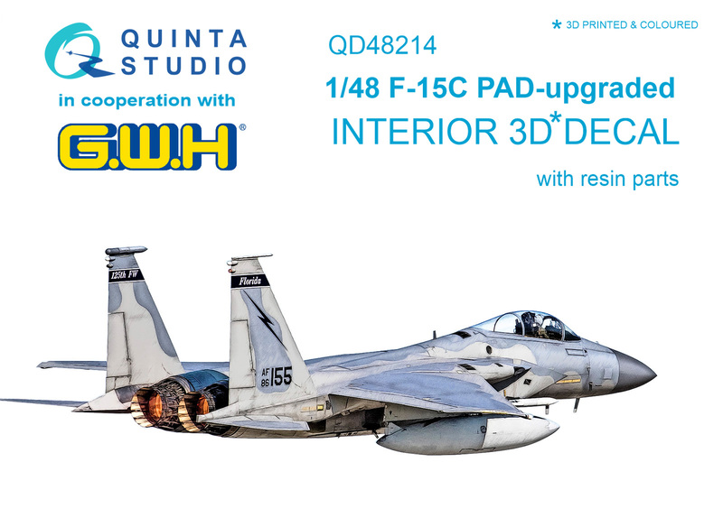 QD48214 Quinta 3D Декаль интерьера кабины со смоляными деталями F-15C PAD-upgraded (GWH) 1/48