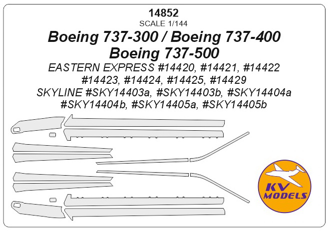 14852 KV Models Набор окрасочных масок для Boeing 737-300/737-400/737-500t (Звезда 7009) 1/144