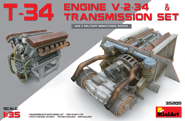 35205 MiniArt  Двигатель V-2-34 с трансмиссией для танка Т-34 Масштаб 1/35