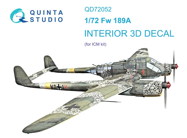 QD72052 Quinta 3D Декаль интерьера кабины Fw-189A  (ICM) 1/72
