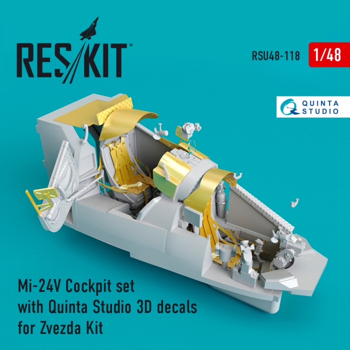 RSU48-0118 RESKIT Mi-24 (V) Cockpit set with Quinta Studio 3D decals (for Zvezda) 1/48