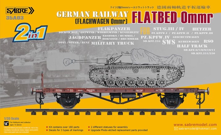 35A03 Sabre Model Германская железнодорожная платформа FLATBED Ommr (2 в 1) 1/35