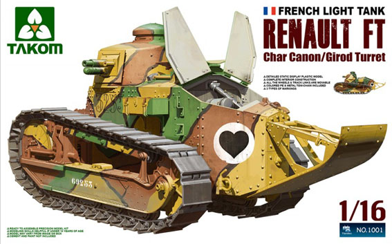 Сборная модель 1001 Takom Французский танк Renault FT Char Canon  