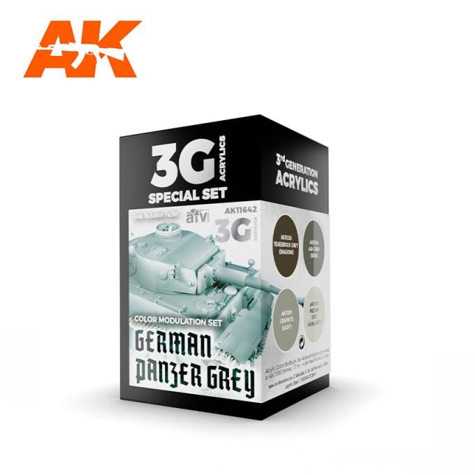 AK11642 AK Interactive Набор красок 3G для модуляции германский серый (4 краски)