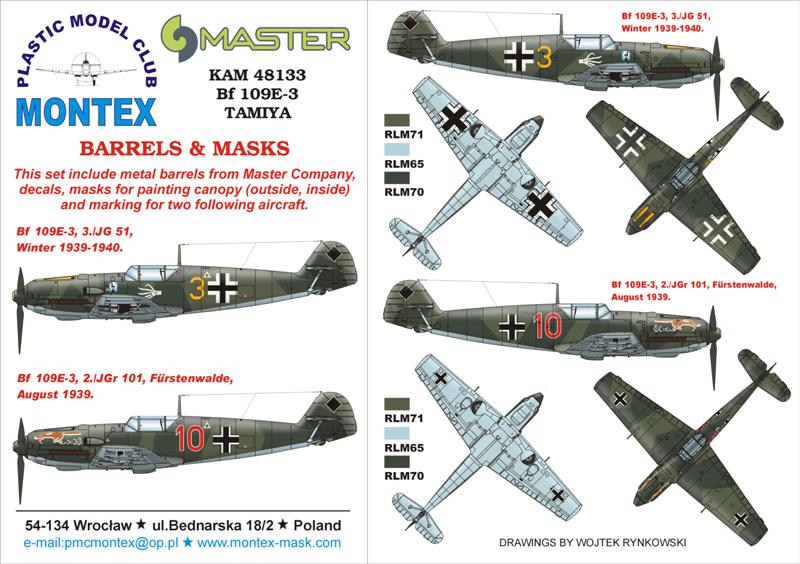 KAM48133 Montex Barrels & Masks Bf 109E-3 (Tamiya) 1/48