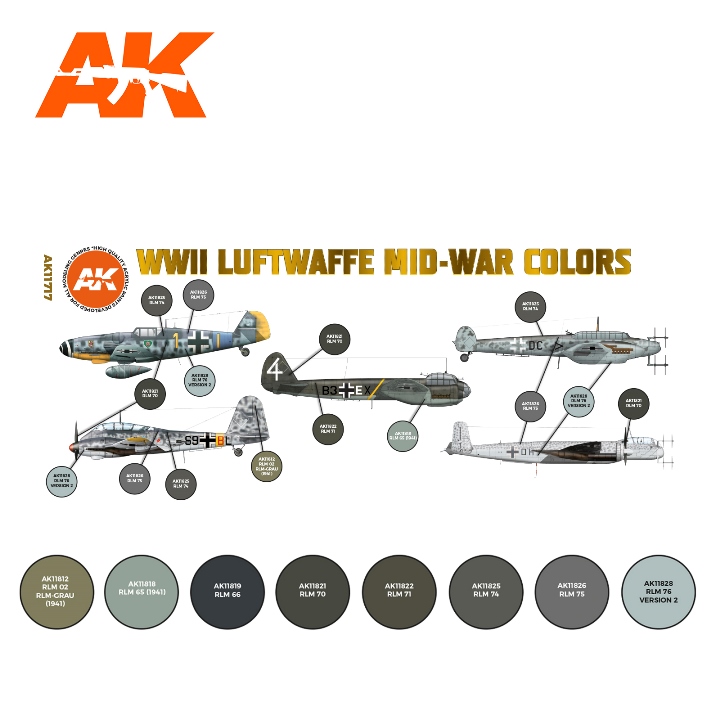 AK11717 AK Interactive Набор акриловых красок 3G "WWII Luftwaffe Mid-War" (8 красок)