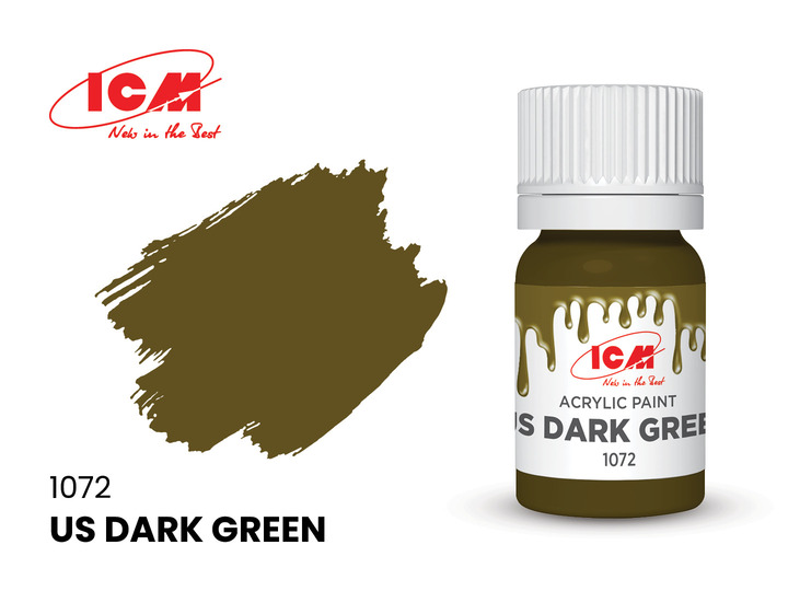 C1072 ICM Акриловая краска Американский темно-зеленый (US Dark Green) 12мл