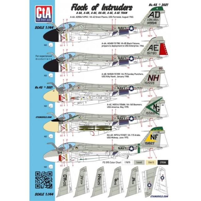 CTA-045 CtA "Flock of Intruder" - A-6 attack and tanker versions. 9 markings, USN.1/144