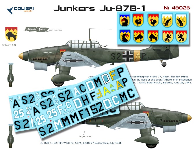 48026 Colibri Decals Набор декалей для Ju-87 B-1 (Operation Barbarossa) 1/48