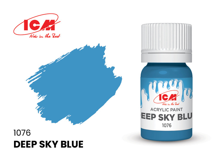 C1076 ICM Акриловая краска Глубокий небесно-голубой (Deep Sky Blue) 12мл