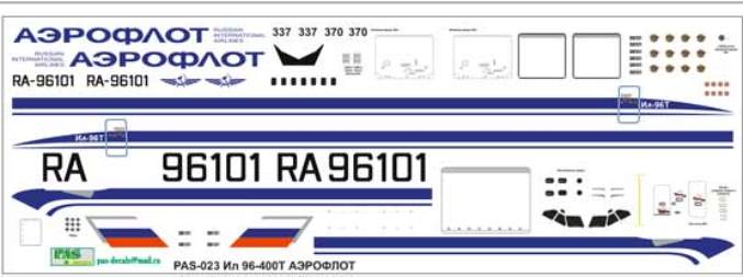 PAS023 Pas-Decals Декали Ил-96-400 Аэрофлот 96101 1/144
