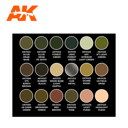 AK11763 AK Interactive Набор акриловых красок 3G "US Colors" (18 красок)