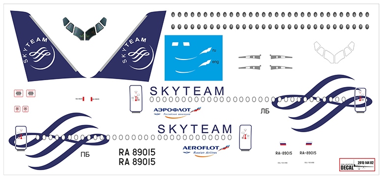 SSJ100-03 Pas-Decals Декаль на Суперджет Аэрофлот Skyteam 1/144