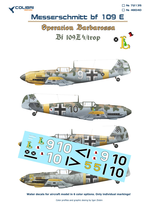 48040 Colibri Decals Декали Bf-109 E trop (Operation Barbarossa) 1/48