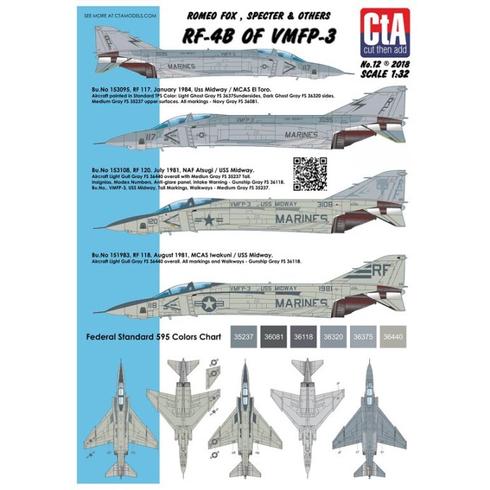 CTA-012 CtA "Romeo Fox, Specter & Others" - RF-4B of VMFP-3, 3 Marking options, Low Vis. 1/32
