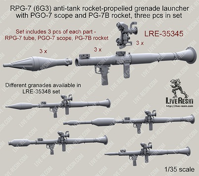 LRE35345 Live Resin Реактивный противотанковый гранатомет РПГ-7 с оптическим прицелом ПГ-7 1/35