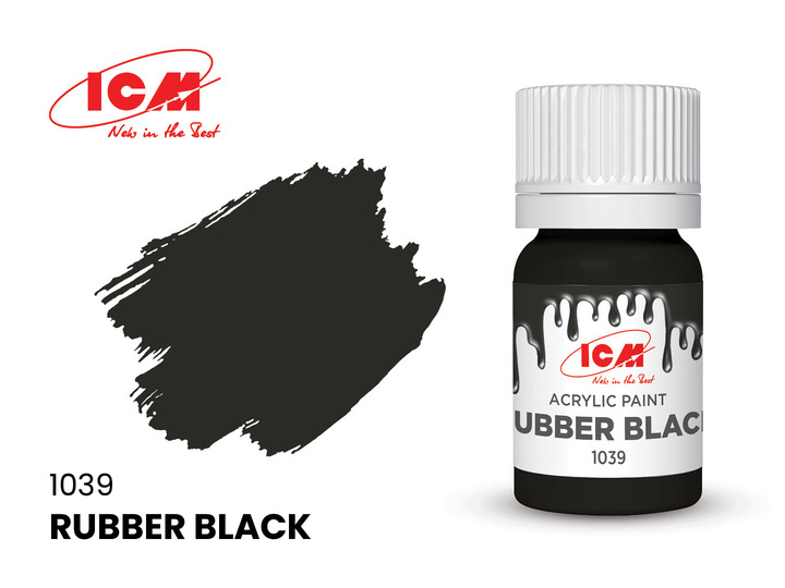 C1039 ICM Акриловая краска Резина черная (Rubber Black) 12мл